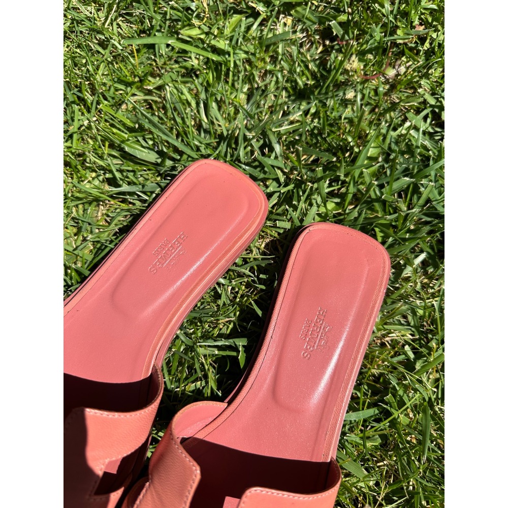 Hermes Oran Sandals mauve Pink Leather Limited Edition Hawaii Slides 38.5 - Picture 3 of 6
